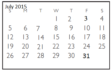 District School Academic Calendar for Adult Education for July 2015