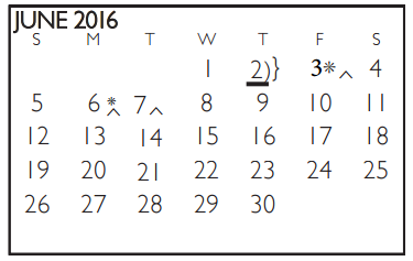 District School Academic Calendar for Westcreek Elementary for June 2016