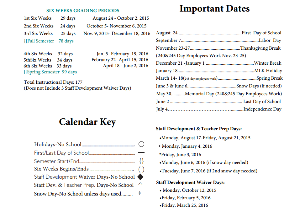 District School Academic Calendar Key for Westcreek Elementary