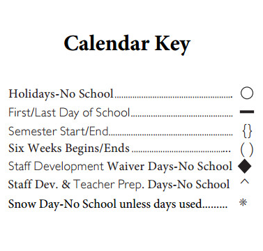District School Academic Calendar Legend for Wedgwood 6th Gr School