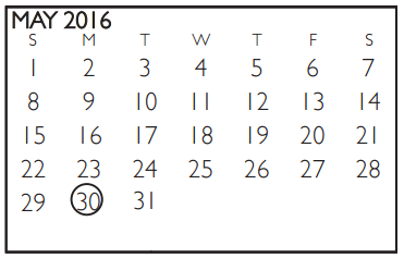 District School Academic Calendar for West Handley Elementary for May 2016