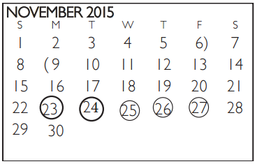District School Academic Calendar for S S Dillow Elementary for November 2015