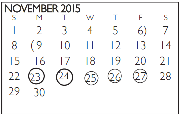 District School Academic Calendar for Westcreek Elementary for November 2015