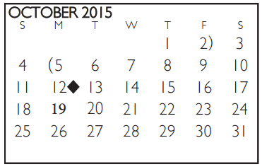 District School Academic Calendar for Westcliff Elementary for October 2015