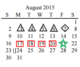 District School Academic Calendar for Boals Elementary for August 2015