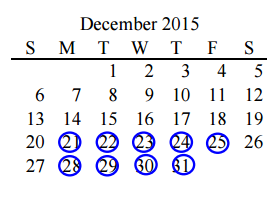 District School Academic Calendar for Borchardt Elementary for December 2015