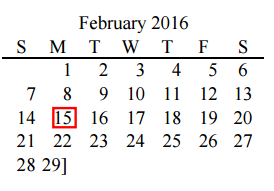 District School Academic Calendar for Mooneyham Elementary for February 2016