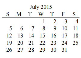 District School Academic Calendar for Fisher Elementary for July 2015