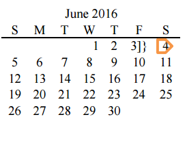 District School Academic Calendar for Corbell Elementary for June 2016