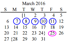 District School Academic Calendar for Collin Co J J A E P for March 2016