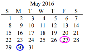 District School Academic Calendar for Borchardt Elementary for May 2016