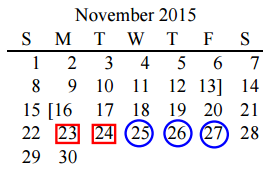 District School Academic Calendar for Pioneer Heritage Middle School for November 2015