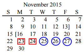 District School Academic Calendar for Collin Co J J A E P for November 2015