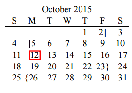 District School Academic Calendar for Fisher Elementary for October 2015