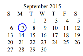 District School Academic Calendar for Corbell Elementary for September 2015