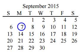 District School Academic Calendar for Pink Elementary for September 2015