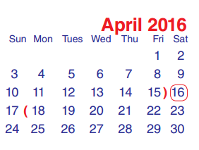 District School Academic Calendar for North Shore Middle for April 2016