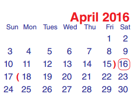 District School Academic Calendar for Freedom Elementary for April 2016