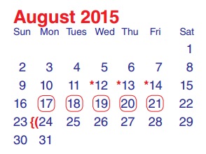District School Academic Calendar for North Shore Elementary for August 2015