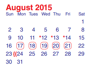 District School Academic Calendar for Cobb 6th Grade Campus for August 2015