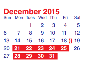 District School Academic Calendar for North Shore Elementary for December 2015