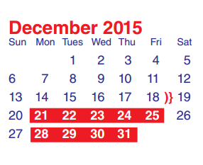 District School Academic Calendar for North Shore Senior High for December 2015