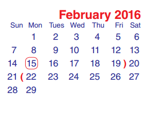 District School Academic Calendar for School For Accelerated Lrn for February 2016