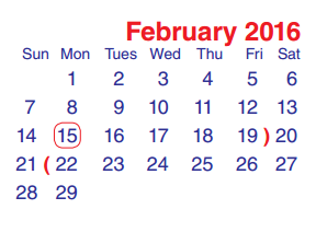 District School Academic Calendar for Woodland Acres Elementary for February 2016