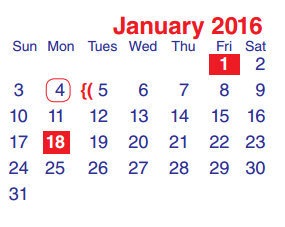 District School Academic Calendar for James B Havard Elementary for January 2016