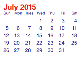 District School Academic Calendar for Green Valley Elementary for July 2015