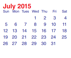 District School Academic Calendar for James B Havard Elementary for July 2015