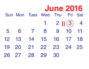 District School Academic Calendar for Normandy Crossing Elementary for June 2016