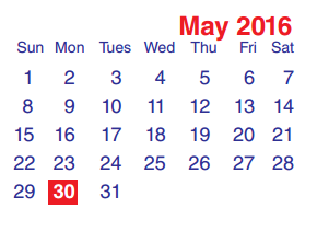 District School Academic Calendar for North Shore Middle for May 2016