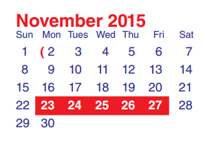 District School Academic Calendar for North Shore Middle for November 2015