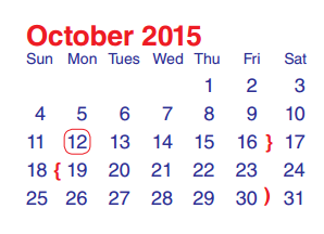 District School Academic Calendar for Cimarron Elementary for October 2015