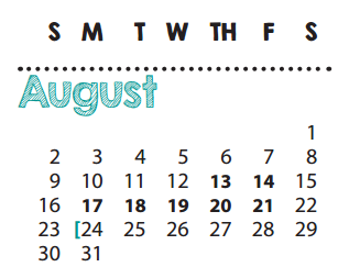 District School Academic Calendar for Parsons Pre-k Ctr for August 2015