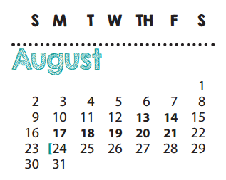 District School Academic Calendar for Gisd Alternative School for August 2015