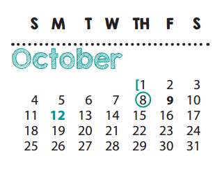 District School Academic Calendar for Parsons Pre-k Ctr for October 2015