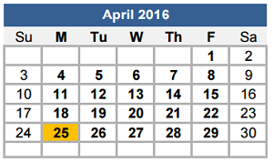 District School Academic Calendar for Georgetown Alter Prog for April 2016
