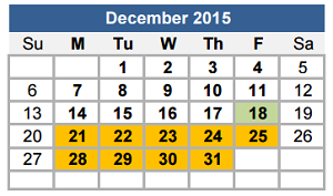 District School Academic Calendar for Williams Elementary School for December 2015