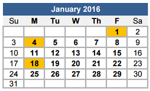 District School Academic Calendar for Frost Elementary School for January 2016