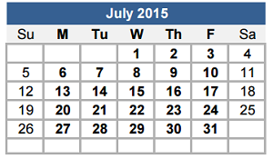 District School Academic Calendar for Williamson Co J J A E P for July 2015