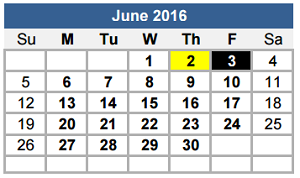 District School Academic Calendar for Wm S Lott Juvenile Ctr for June 2016