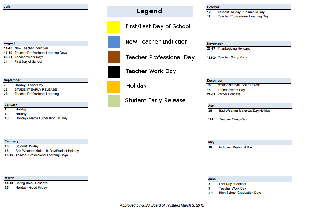 District School Academic Calendar Key for Purl Elementary School
