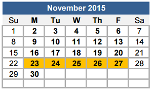 District School Academic Calendar for Williamson Co J J A E P for November 2015