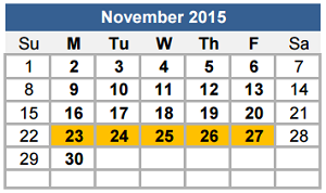 District School Academic Calendar for Ford Elementary School for November 2015