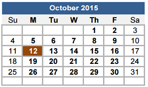 District School Academic Calendar for Williamson Co J J A E P for October 2015