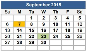 District School Academic Calendar for Williamson Co J J A E P for September 2015