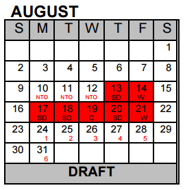 District School Academic Calendar for Excel Academy (murworth) for August 2015