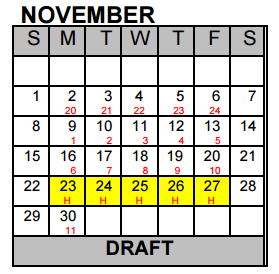 District School Academic Calendar for Excel Academy (murworth) for November 2015